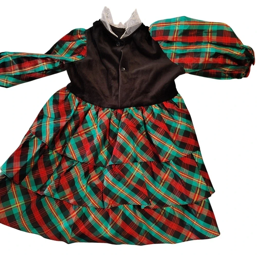 Vintage 1980s Martha's Too Girls‎ 4 Plaid Tiered Christmas Party Dress